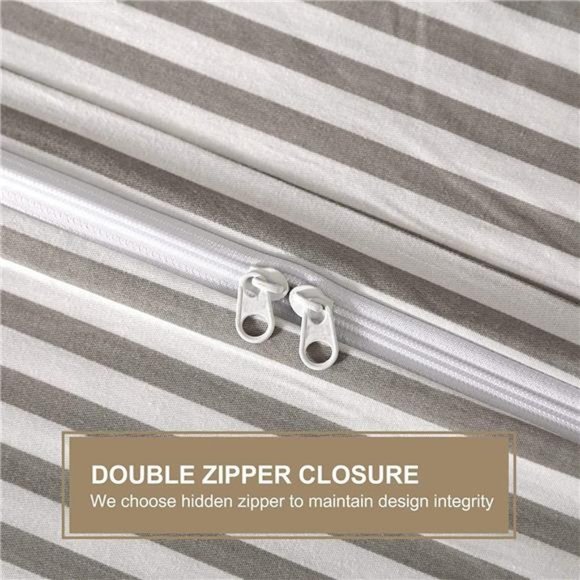 100%Natural Cotton 3pcs Striped Duvet Cover Sets with Zipper Closure&Corner Ties - Picture 6 of 6